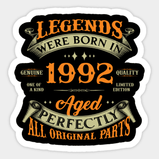 Legends Were Born In 1992 32nd Birthday Sticker